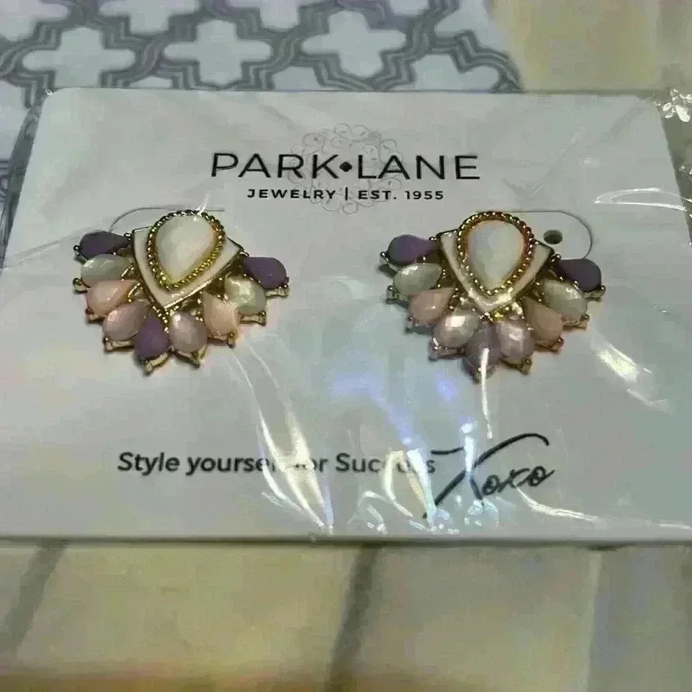 PARK.LANE EARRINGS Purple Pink Gold - Picture 3 of 3